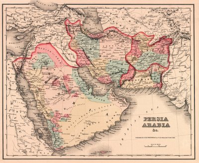 الشرق الأوسط في منتصف القرن التاسع عشر ، من أطلس كولتونز العام ، طبعة 1857 (نقش يدوي) بواسطة American School